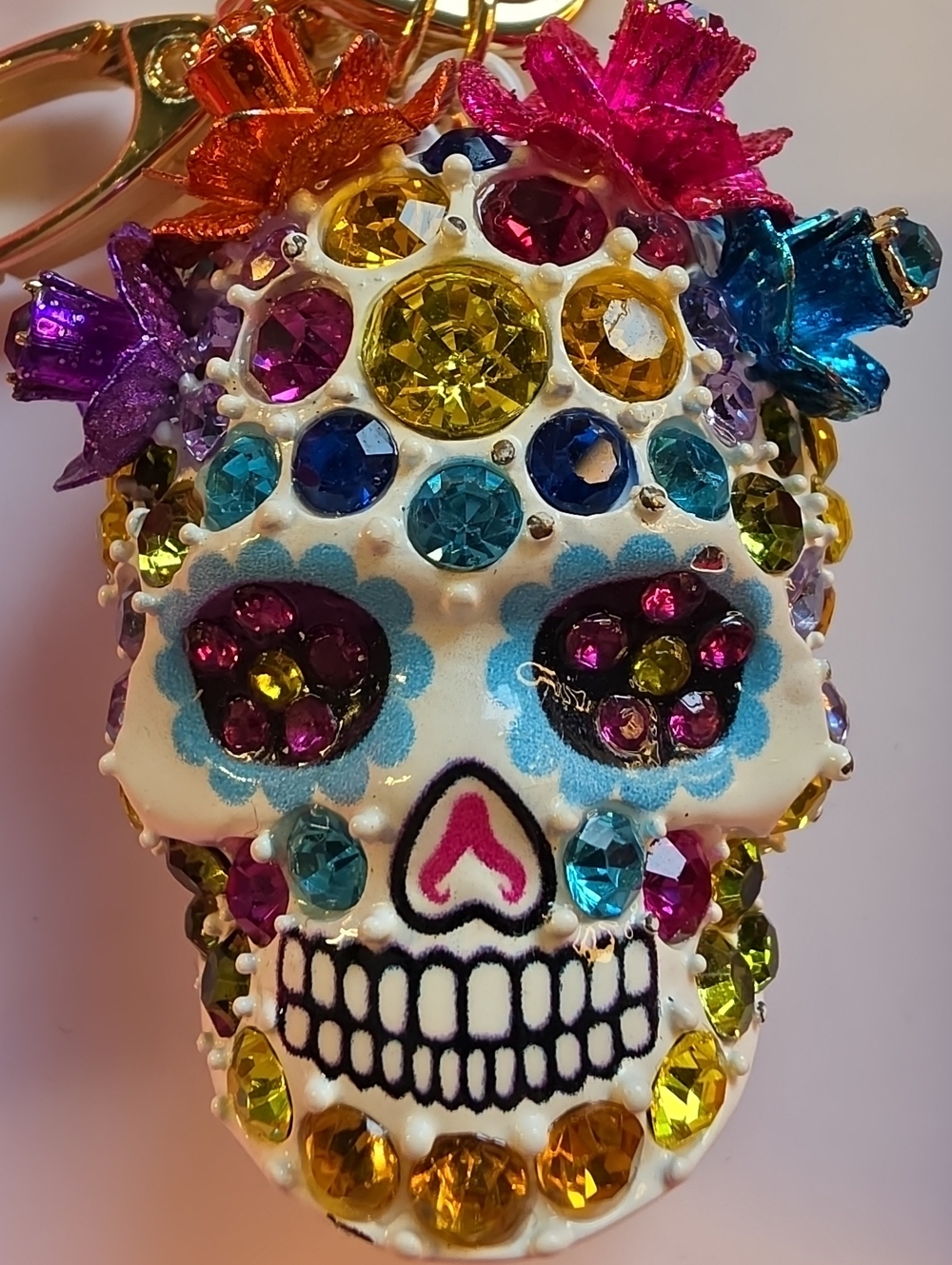 Betsey Johnson Multicolor Crystal Sugar Skull Key Ring/Bag Charm NWT